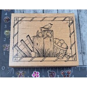 Art Gecko Bird Fence Post Seashore Crab Rubber Stamp Wood #H29